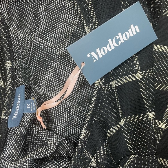 NWT ModCloth Plaid Swing Dress size 1X black gold short sleeve retro - Picture 8 of 10